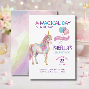 Girl Unicorn 6th Birthday Party Invitation