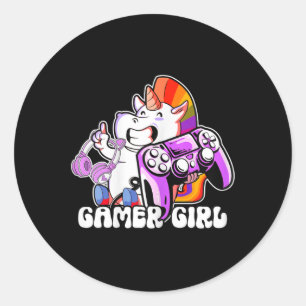 Girl Unicorn Gaming Cute Video Game Lover Cool Classic Round Sticker