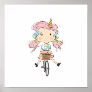 Girl Unicorn On A Bicycle Poster