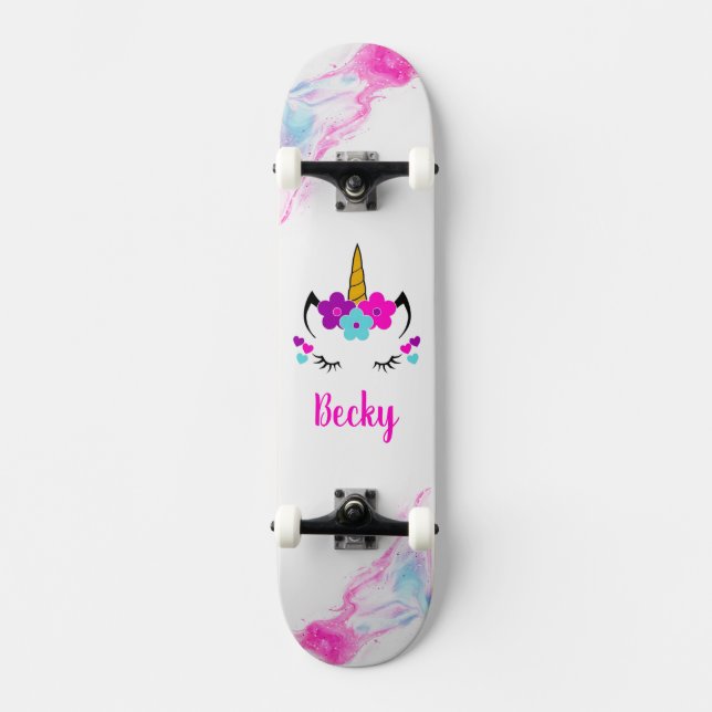 Girl Unicorn skateboard with name (Front)