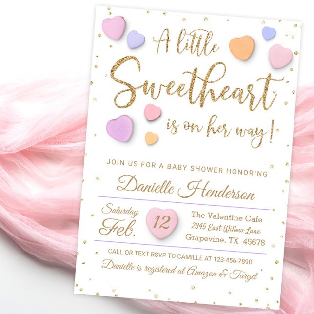 Girl Valentine Heart Baby Shower Invitations (Girl Valentine baby shower invitation with cute candy hearts. )