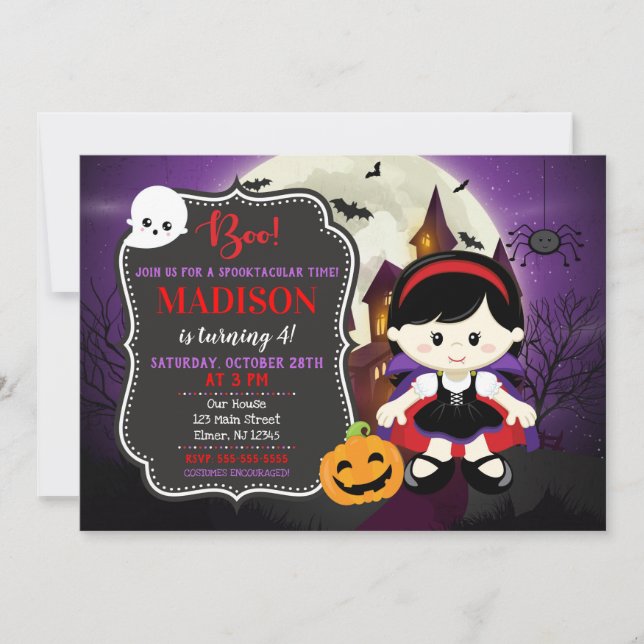 Girl Vampire Halloween Birthday Invitation (Front)
