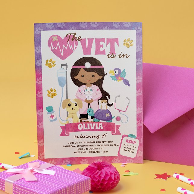 Girl Vet Birthday Party  Invitation (The perfect start to a Paws-itively Purrfect Vet Birthday Invitation!)