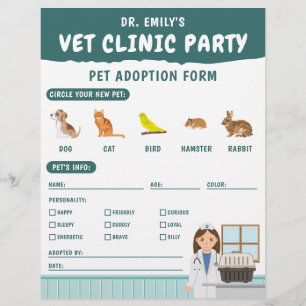 Girl Vet Pretend Play Pet Adoption Kids' Activity Custom Letterhead