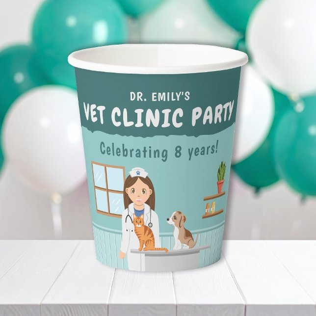 Girl Veterinarian Animal Hospital Kids' Birthday Paper Cups (Creator Uploaded)