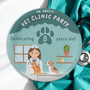 Girl Veterinarian Clinic Animal Hospital Birthday Paper Plate