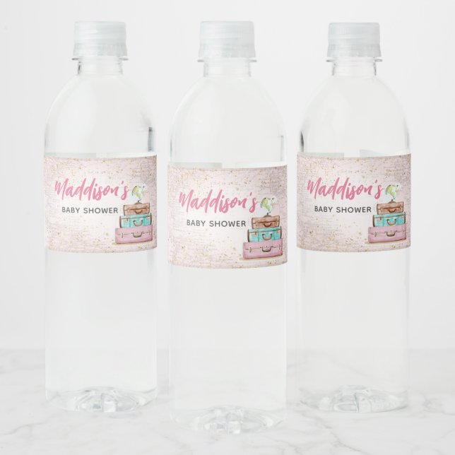 Girl Vintage Adventure Begins Baby Shower Water Bottle Label (Bottles)
