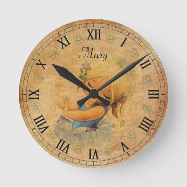 Girl Vintage with name (change) Round Clock (Front)