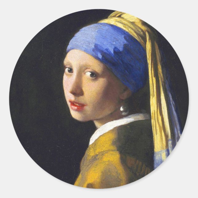 Girl w Pearl Earring ~ Vermeer Classic Round Sticker (Front)