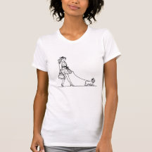 Girl walking a dog, one line drawing, coquette 