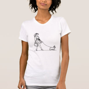 Girl walking a dog, one line drawing, coquette T-Shirt