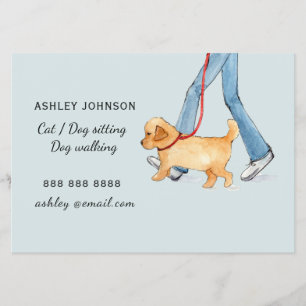 Girl walking dog blue, dog walking flyer