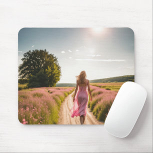Girl Walking Down A Dirt Path Mouse Pad