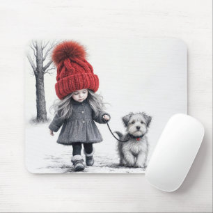 Girl Walking Her Dog Mouse Pad