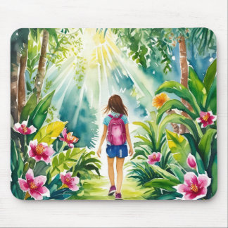 girl walking in jungle mousepad