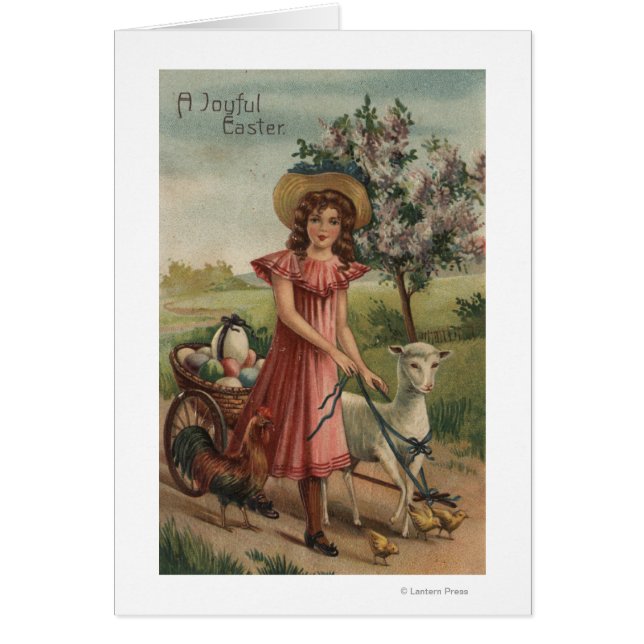 Girl Walking Lamb, Chick, and Rooster (Front)