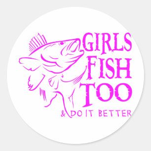 GIRL WALLEYE FISHING CLASSIC ROUND STICKER