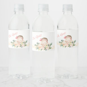 Girl Water Labels Baby Shower with Cute Newborn