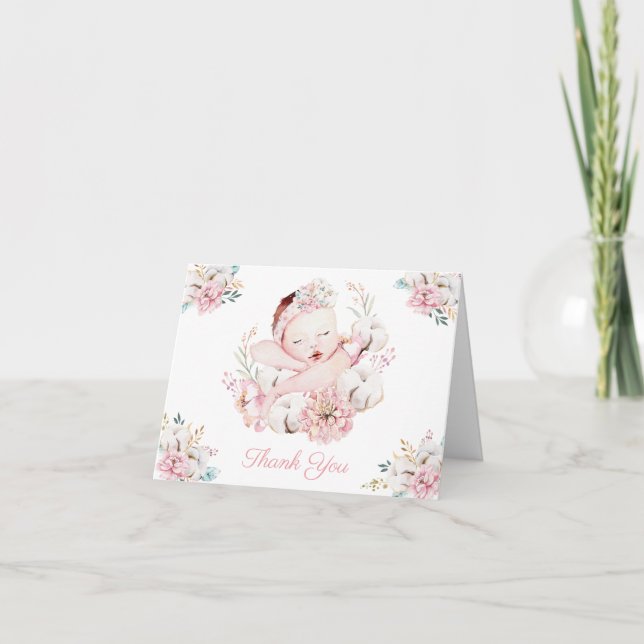 Girl Watercolor Baby Thank You Cards (Front)