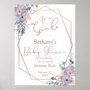 Girl Watercolor Floral Wildflowers Baby Shower Poster