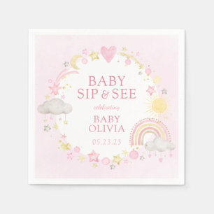 Girl Watercolor Rainbow Baby Sip And See Napkin