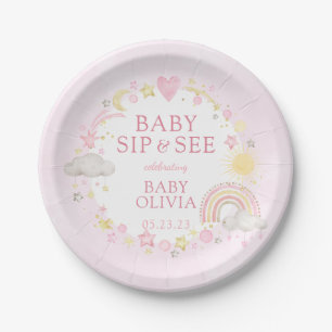 Girl Watercolor Rainbow Baby Sip And See Paper Plate