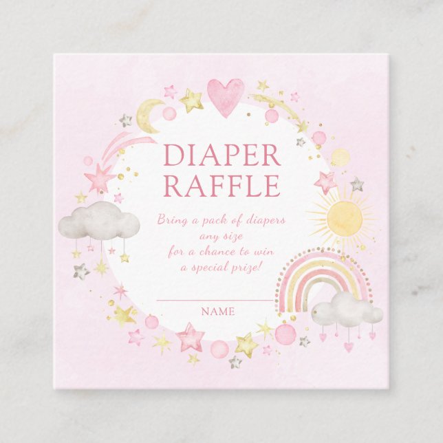 Girl Watercolor Rainbow Diaper Raffle Enclosure Card (Front)
