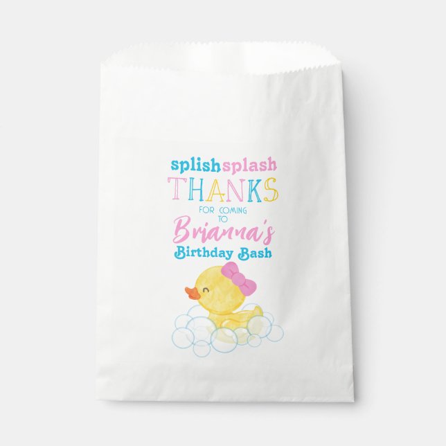 Girl Watercolor Rubber Duck Birthday Favour Bags (Front)