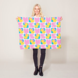 Girl Watercolor Rubber Duck Chequered Small Fleece Blanket