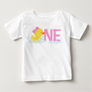 Girl Watercolor Rubber Duck ONE + Name on Back Baby T-Shirt