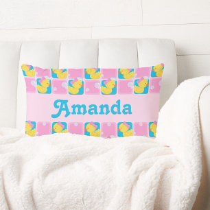 Girl Watercolor Rubber Duck Personalised Name Lumbar Cushion