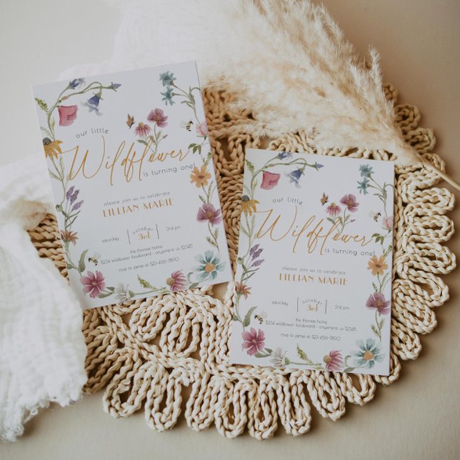 Girl Watercolor Wildflower Birthday Invitation (Creator Uploaded)