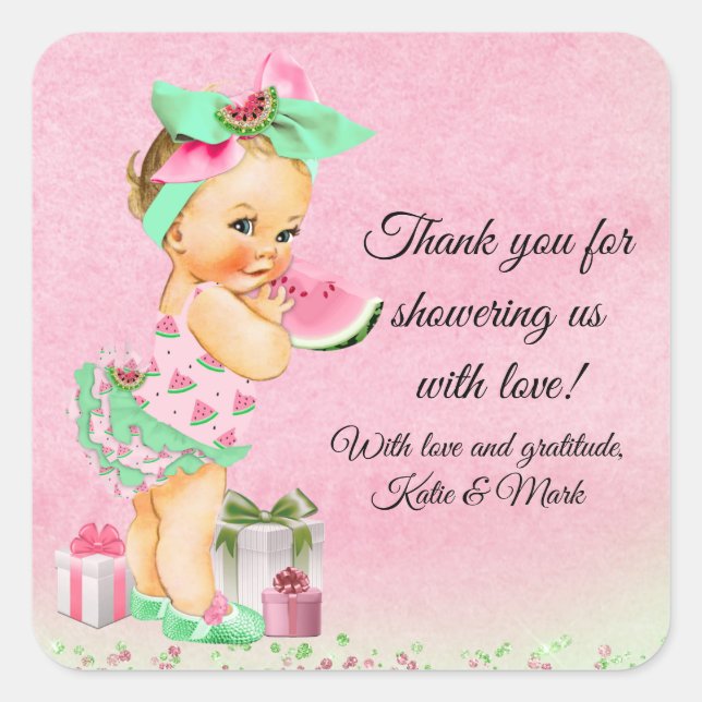 Girl Watermelon Baby Shower Stickers (Front)