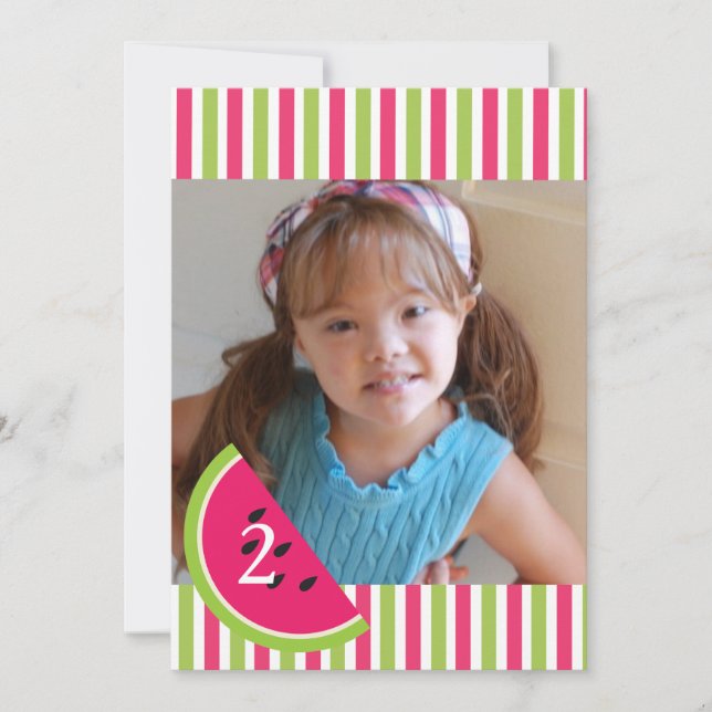 Girl Watermelon Birthday Invitation Pink green (Front)