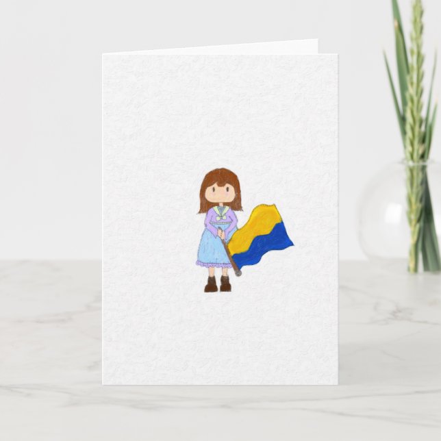 Girl waving Ukrainian Flag  Card (Front)