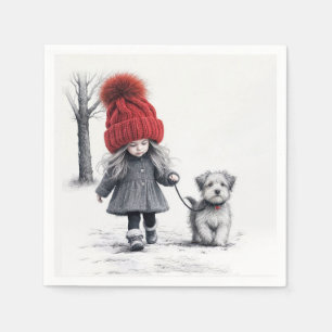 Girl Wearing 3D Knit Hat With Dog Napkin