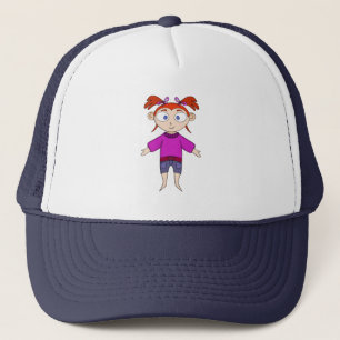 Girl Wearing Comfortable Clothes and Pigtails Trucker Hat