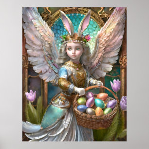 Girl Wearing Easter Bunny Angel Costume Poster