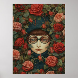 Girl Wearing Goggles and Roses Art Poster