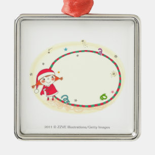 Girl wearing Santa costume Metal Tree Decoration