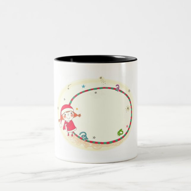 Girl wearing Santa costume Two-Tone Coffee Mug (Center)