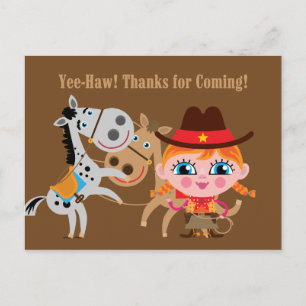 Girl Western Wild West Birthday Thank You Postcard