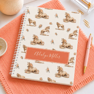 Girl Whimsical Peach Rose Horse Pattern Notebook
