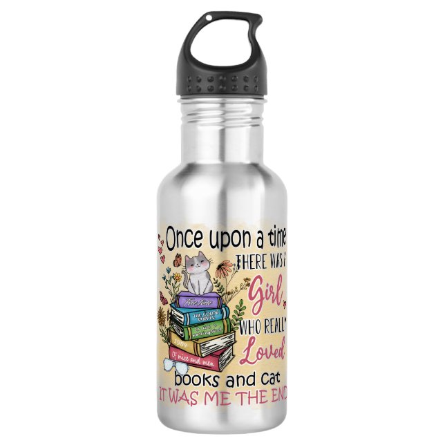 Girl Who Loves Books and Cats 532 Ml Water Bottle (Front)