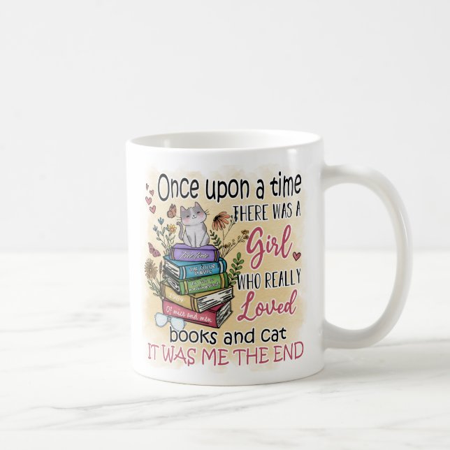 Girl Who Loves Books and Cats Coffee Mug (Right)