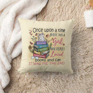 Girl Who Loves Books and Cats Cushion