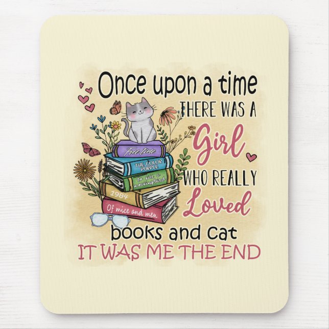 Girl Who Loves Books and Cats Mouse Pad (Front)