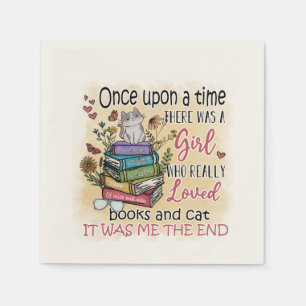 Girl Who Loves Books and Cats Napkin