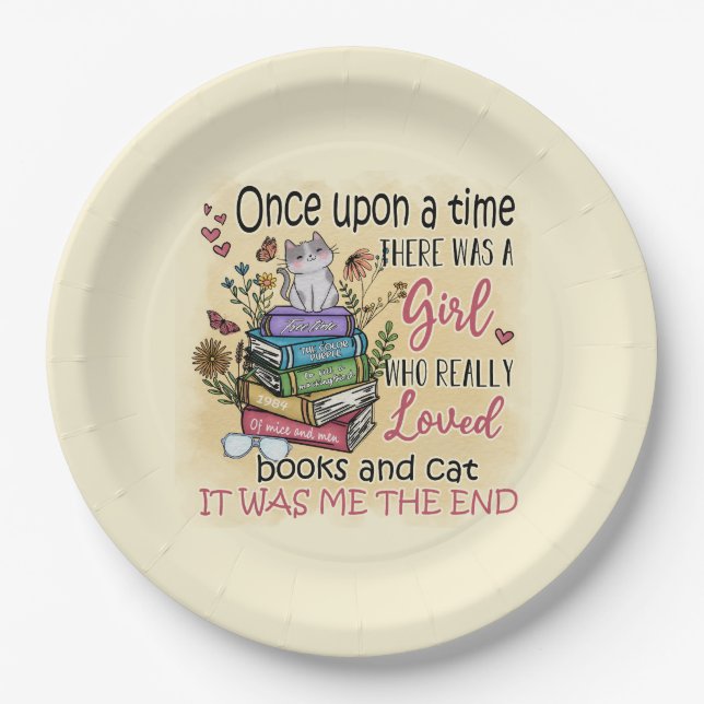 Girl Who Loves Books and Cats Paper Plate (Front)