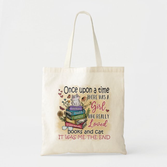 Girl Who Loves Books and Cats Tote Bag (Front)